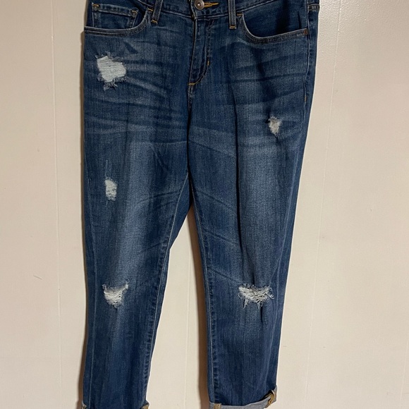 Stylus Crop Distressed Boyfriend Jeans, Women’s size 26/2, Medium Wash Blue - Picture 2 of 10